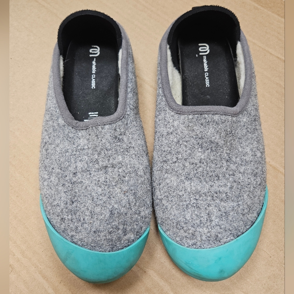 Mahabis 38 Curve Classic Slipper Shoes Gray Teal Wool Felt Detachable Cushioned